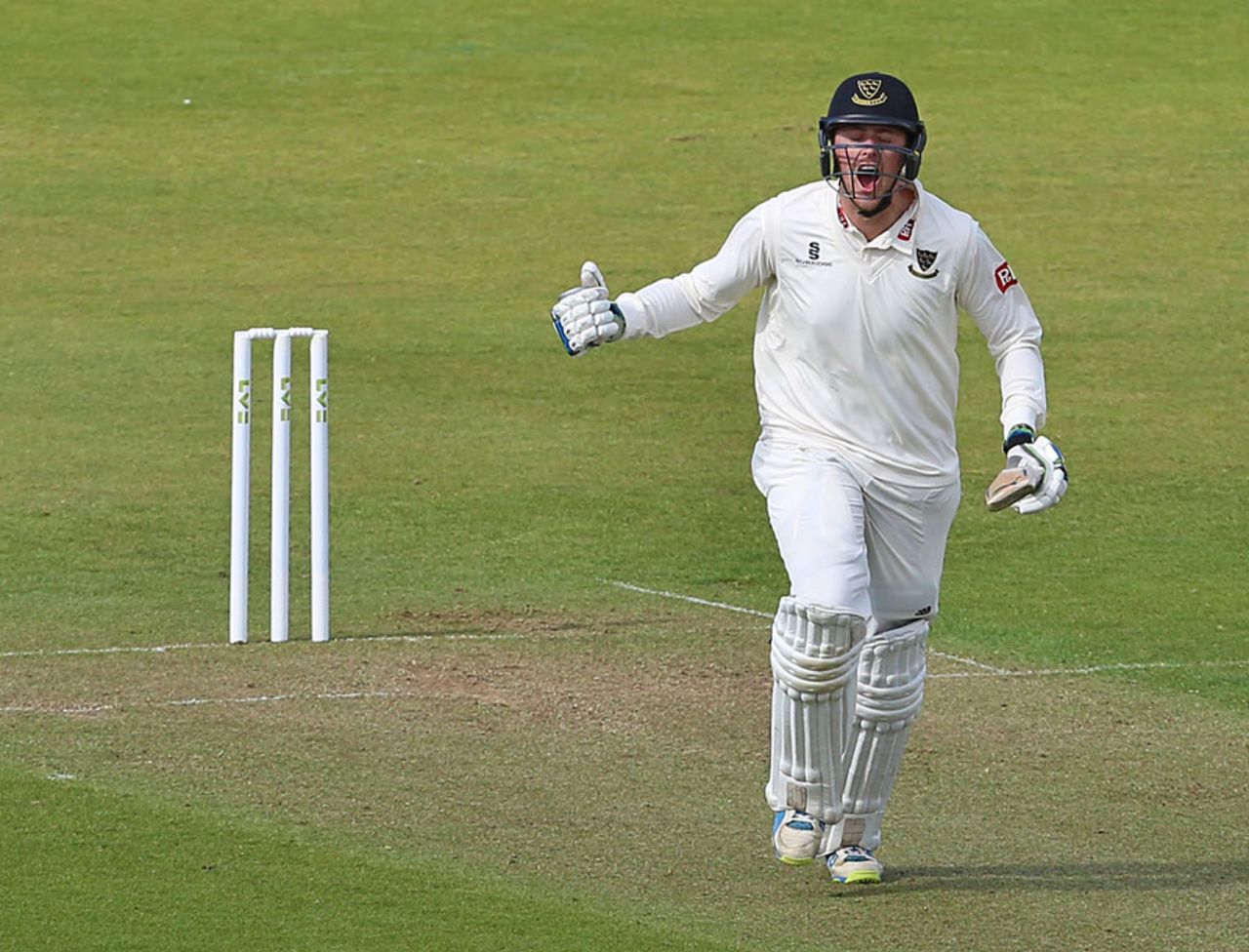 Ollie Robinson had plenty to celebrate, Durham v Sussex, County Championship, Division One, 1st day, Chester-le-Street, April 26, 2015