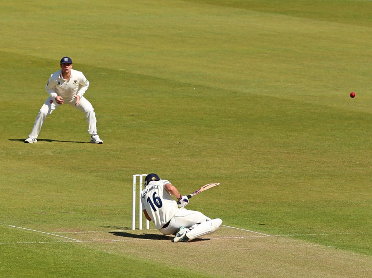 Scott Borthwick took a blow on the helmet, Durham v Sussex, County Championship, Division One, Chester-le-Street, 2nd day, April 27, 2015