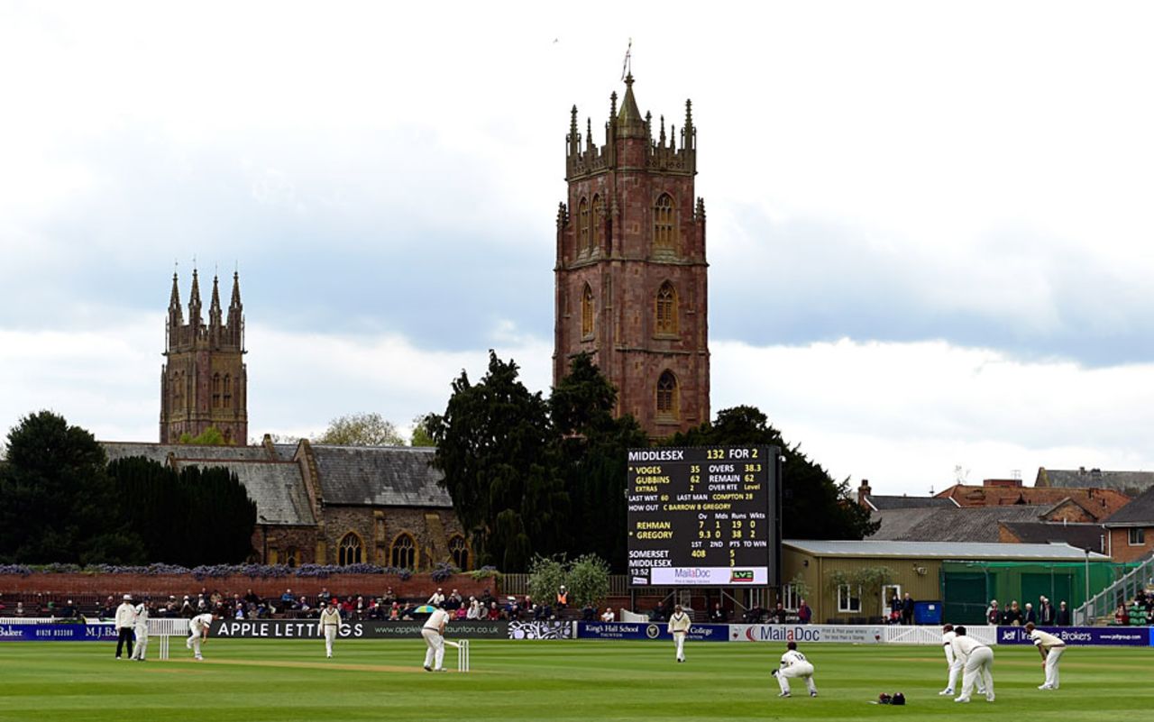 A view across the County Ground in Taunton, Somerset v Middlesex, County Championship, Division One, Taunton, 2nd day, April 27, 2015