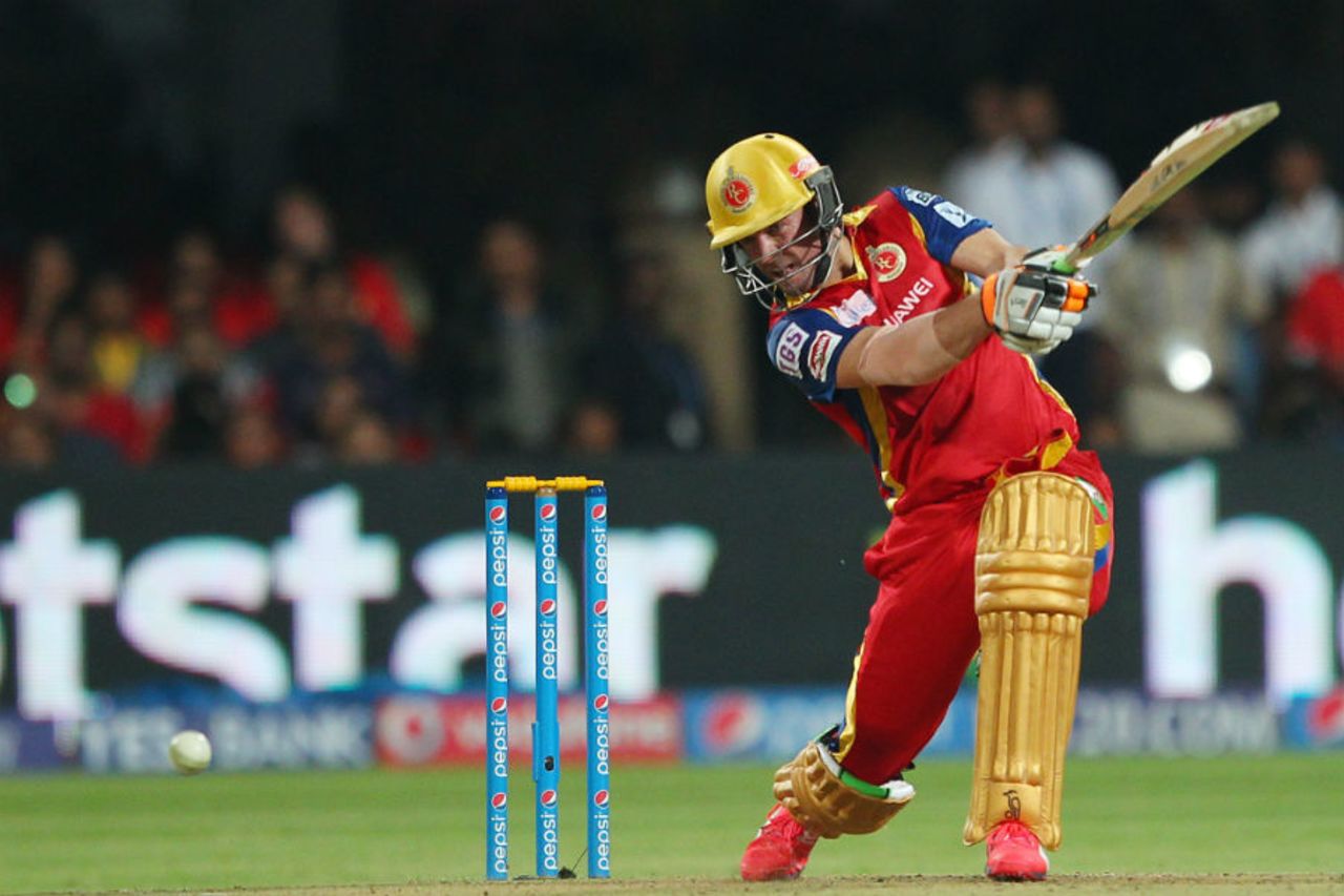AB de Villiers hits through the off side, Royal Challengers Bangalore v Rajasthan Royals, IPL 2015, Bangalore, April 29, 2015