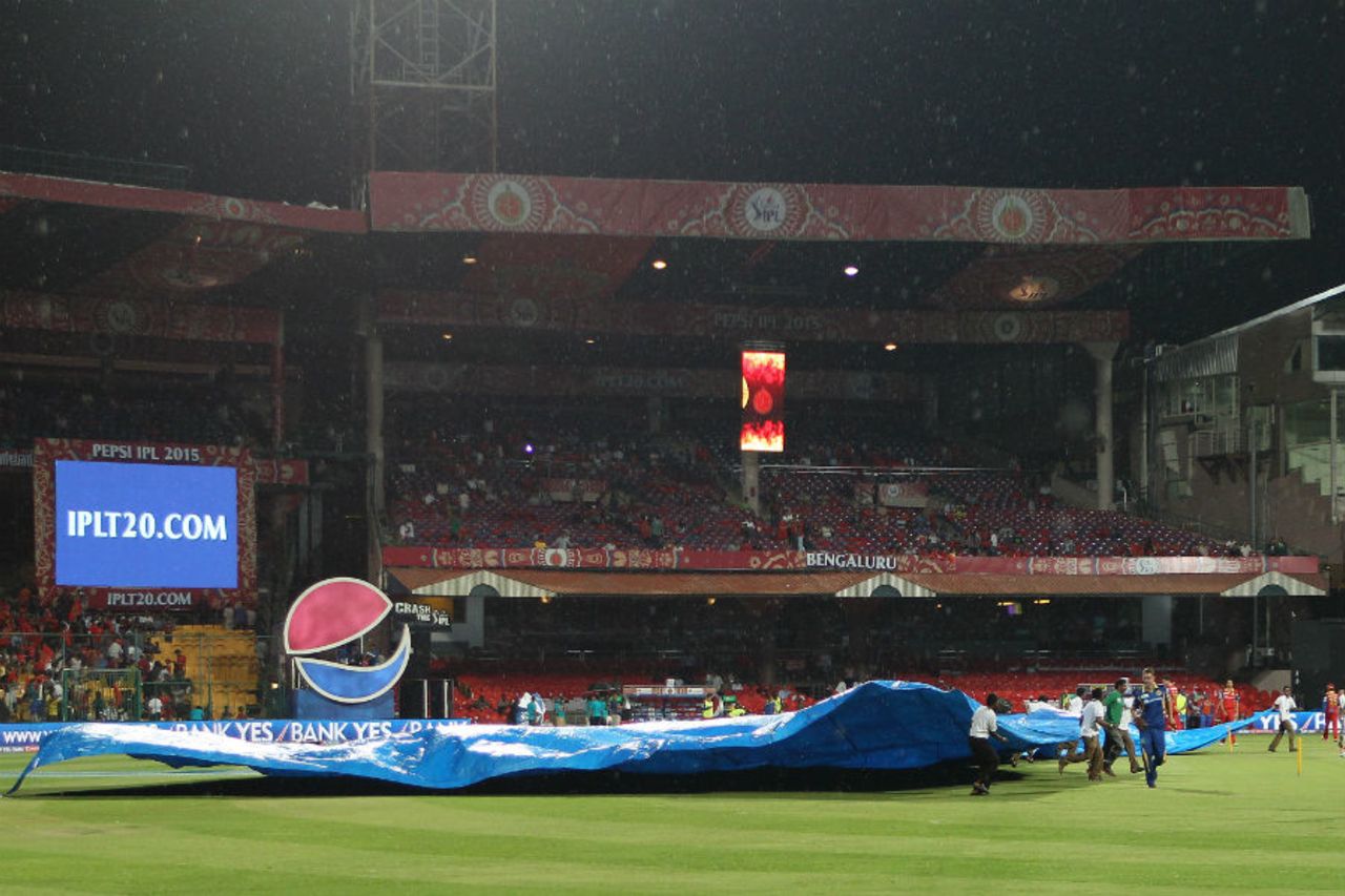 Rain delayed the start of the second innings, Royal Challengers Bangalore v Rajasthan Royals, IPL 2015, Bangalore, April 29, 2015