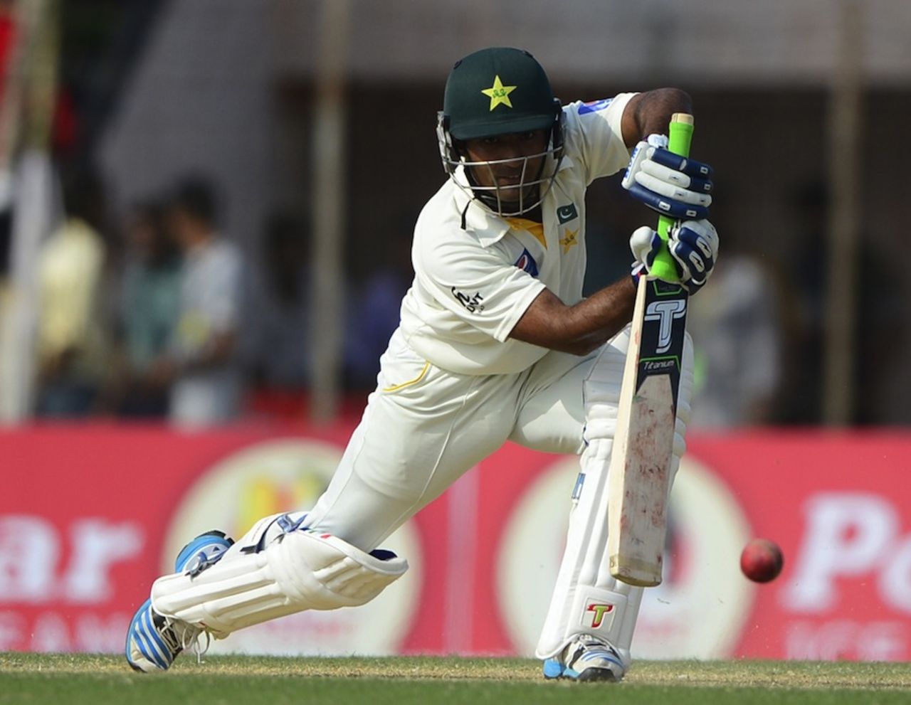 Asad Shafiq defends on the front foot, Bangladesh v Pakistan, 1st Test, Khulna, 3rd day, April 30, 2015