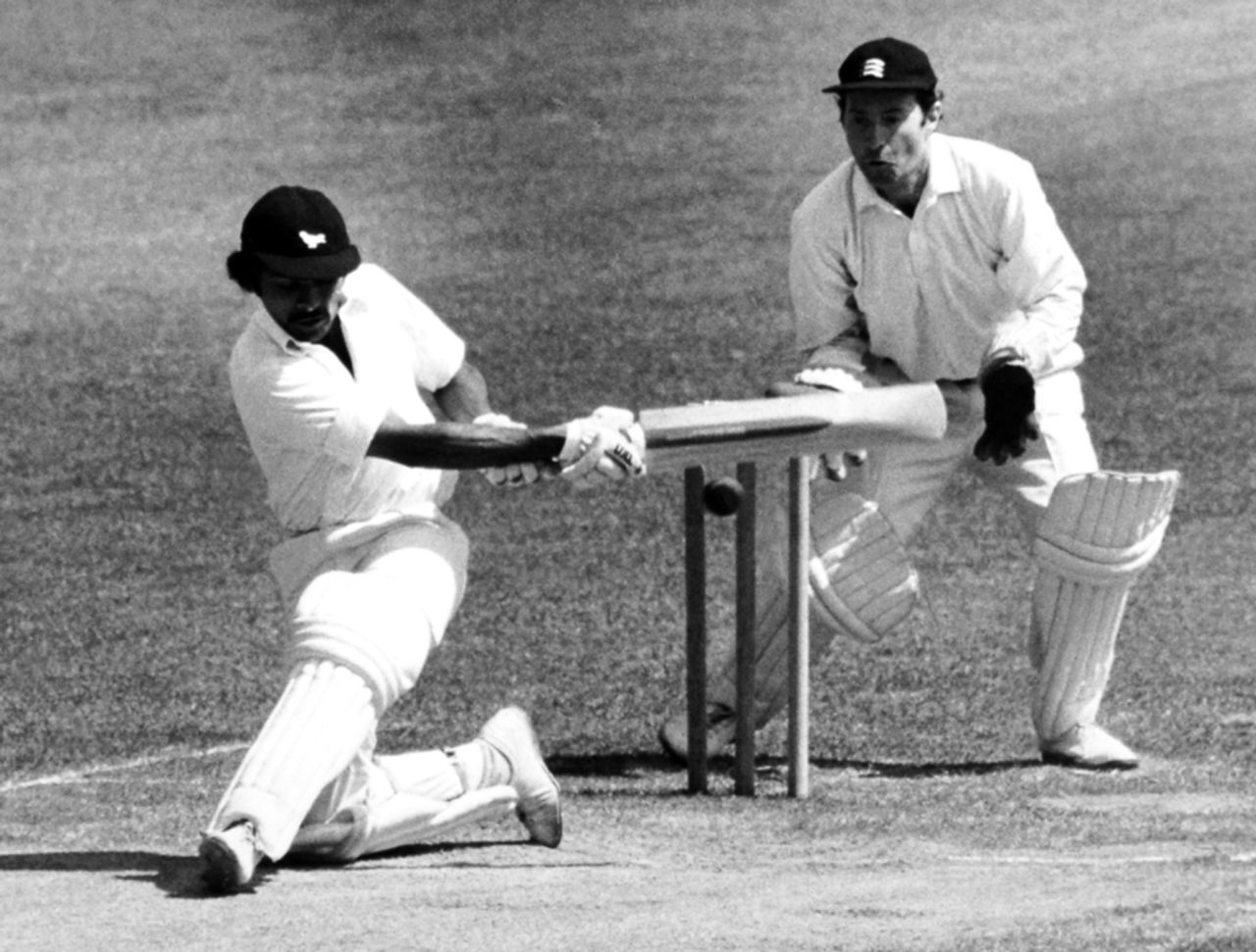 Gehan Mendis attempts a sweep, Middlesex v Sussex, Lord's, May 29, 1978 