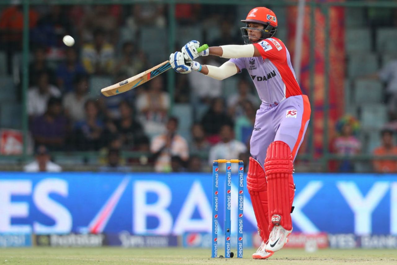 Shreyas Iyer brings out the upper cut, Delhi Daredevils v Kings XI Punjab, IPL 2015, Delhi, May 1, 2015