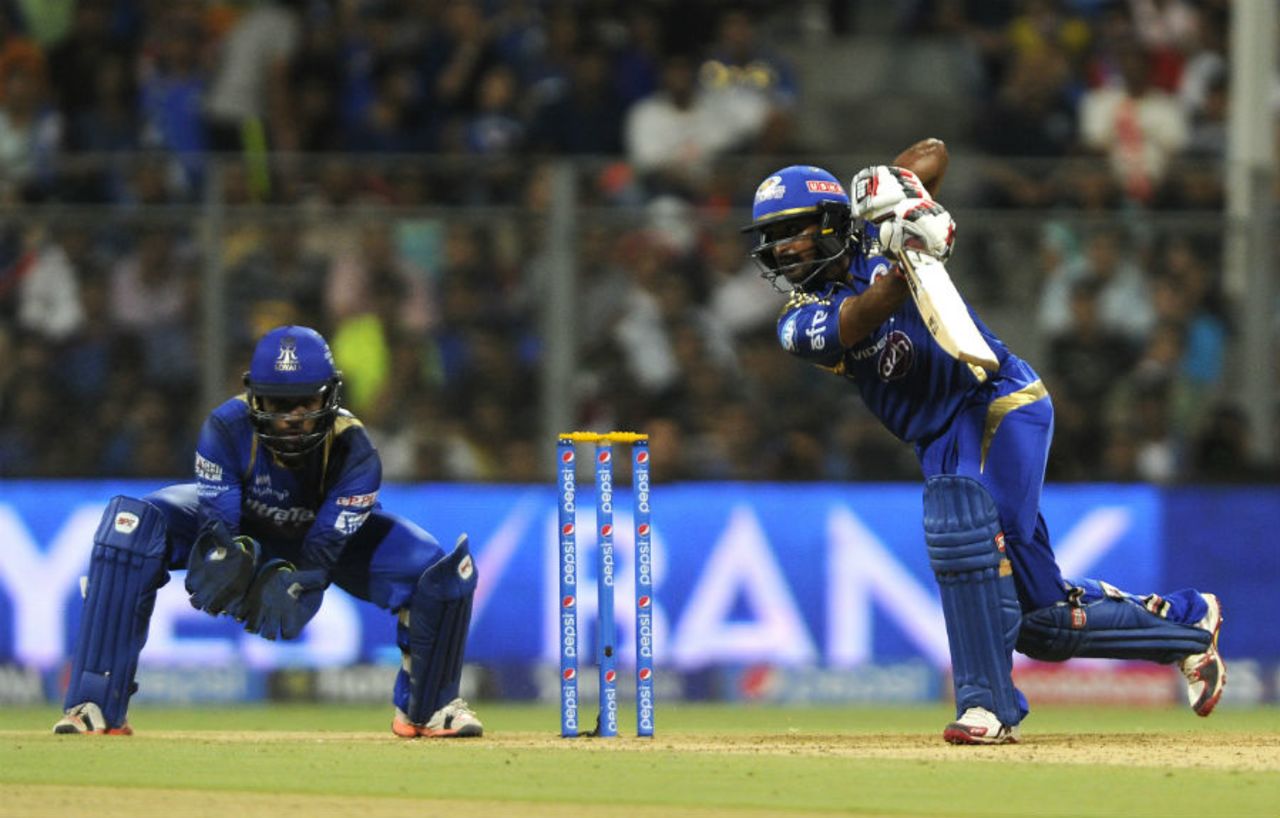 Ambati Rayudu slices it through point, Mumbai Indians v Rajasthan Royals, IPL 2015, Mumbai, May 1, 2015 