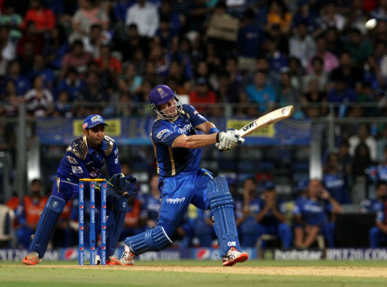 Shane Watson tonks the ball for six, Mumbai Indians v Rajasthan Royals, IPL 2015, Mumbai, May 1, 2015 
