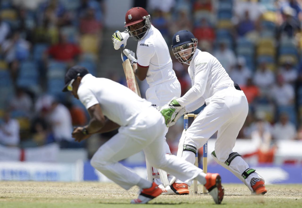 Chris Jordan held an edge off Darren Bravo, West Indies v England, 3rd Test, Bridgetown, 2nd day, May 2, 2015