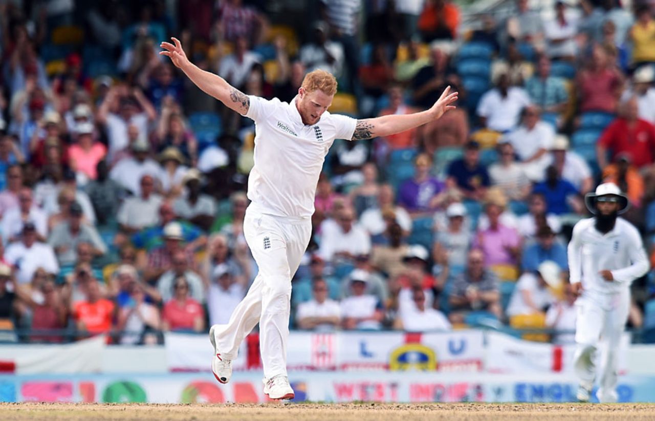 Ben Stokes removed Jason Holder in his first over, West Indies v England, 3rd Test, Bridgetown, 2nd day, May 2, 2015