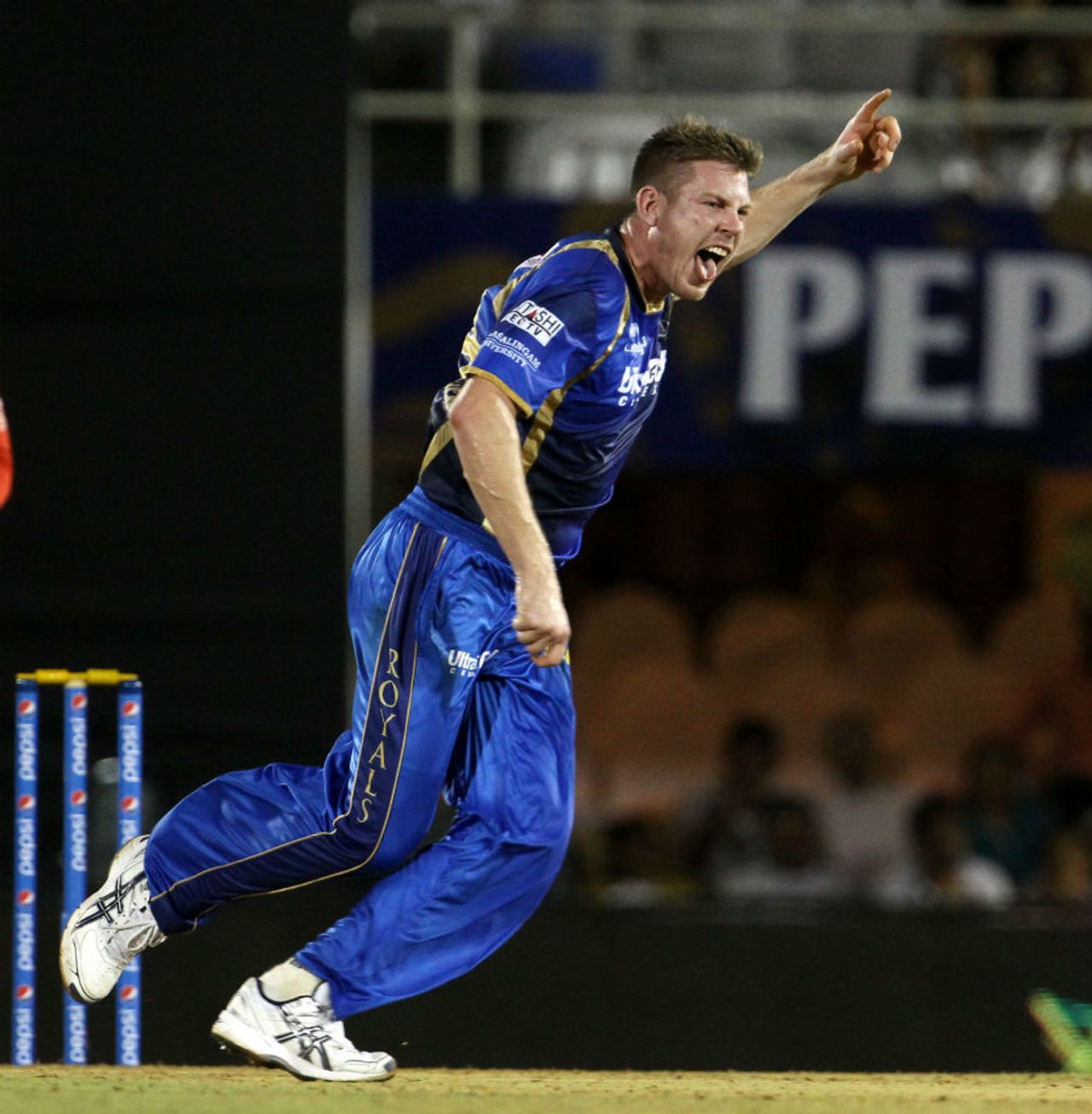James Faulkner picked up 2 for 22 in his four overs, Rajasthan Royals v Delhi Daredevils, IPL 2015, Mumbai, May 3, 2015