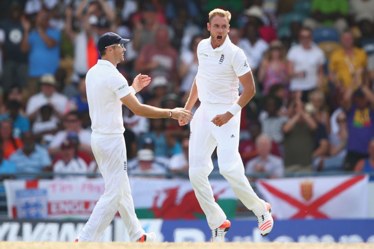 Stuart Broad struck shortly before tea, West Indies v England, 3rd Test, Bridgetown, 3rd day, May 3, 2015