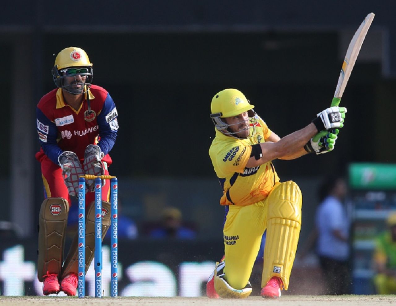 Faf du Plessis plays a slog-sweep, Chennai Super Kings v Royal Challengers Bangalore, IPL 2015, Chennai, May 4, 2015