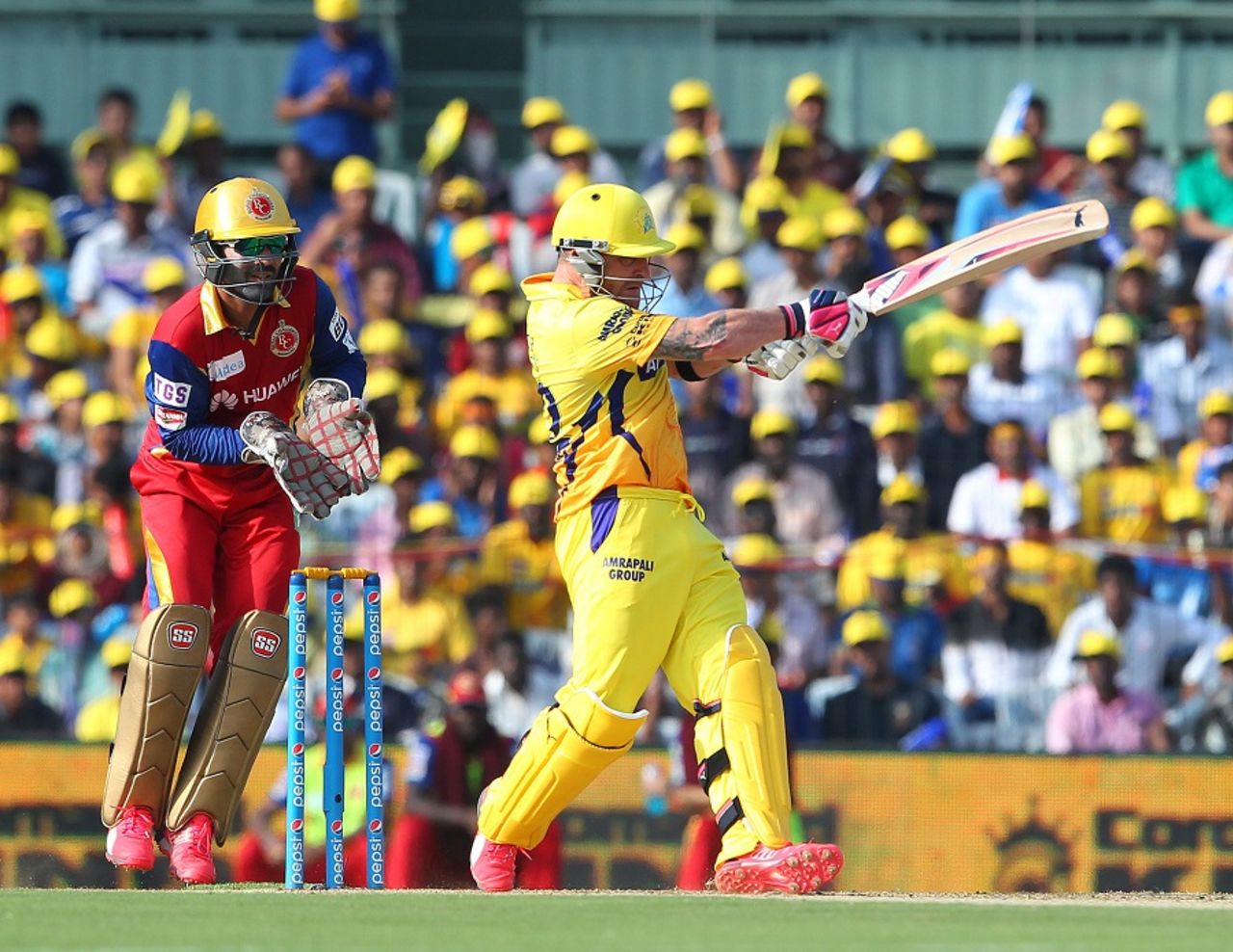 Brendon McCullum unleashes a pull,  Chennai Super Kings v Royal Challengers Bangalore, IPL 2015, Chennai, May 4, 2015