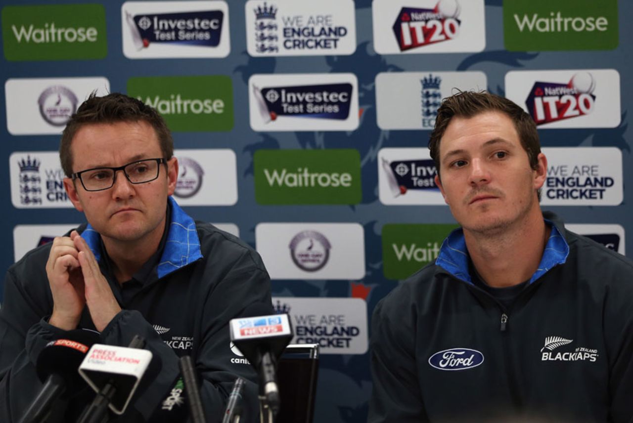 Mike Hesson and BJ Watling speak to the media, Lord's, May 6, 2015