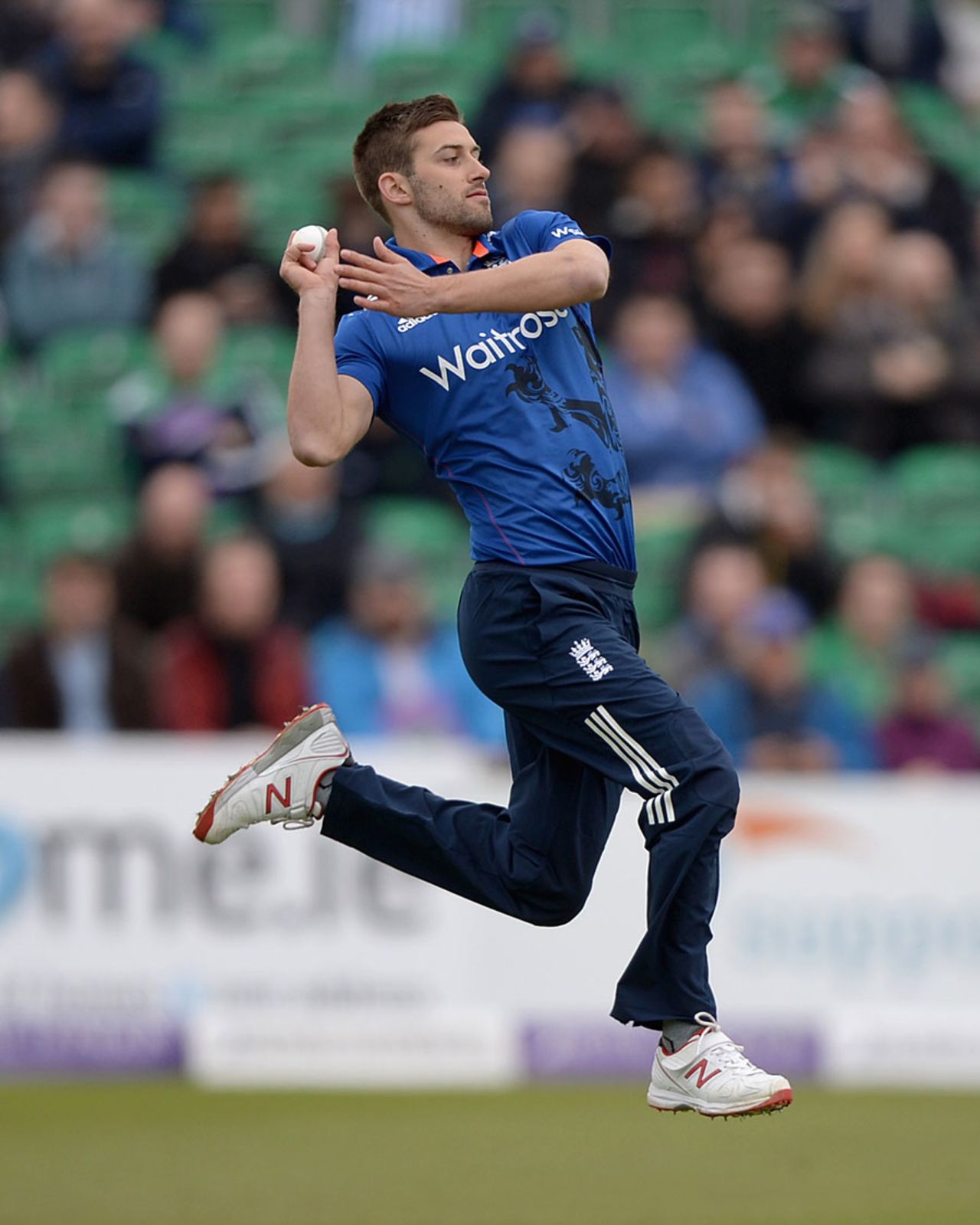 Mark Wood in action on debut, Ireland v England, only ODI, Malahide, May 8, 2015