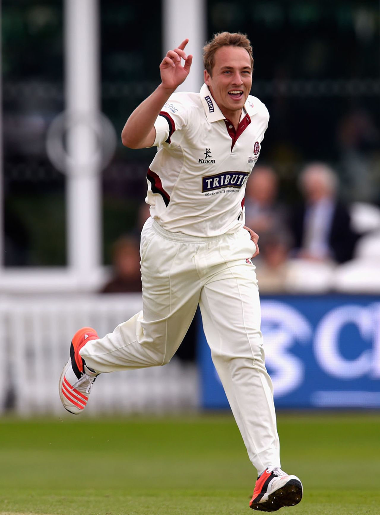 Josh Davey removed both the New Zealand openers, Somerset v New Zealanders, Tour match, 1st day, Taunton, May 8, 2015