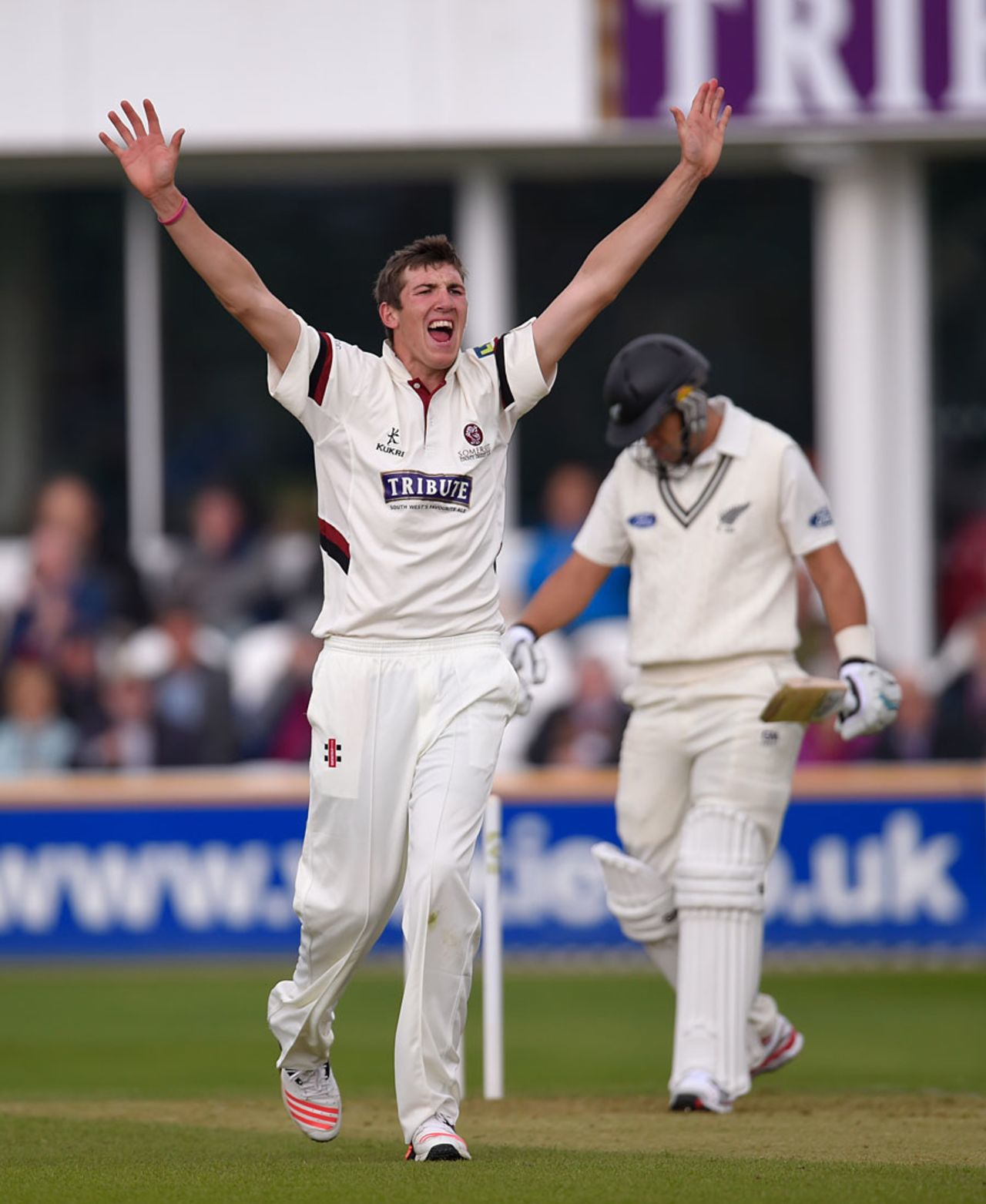 Craig Overton appeals against Ross Taylor, Somerset v New Zealanders, Tour match, 1st day, Taunton, May 8, 2015