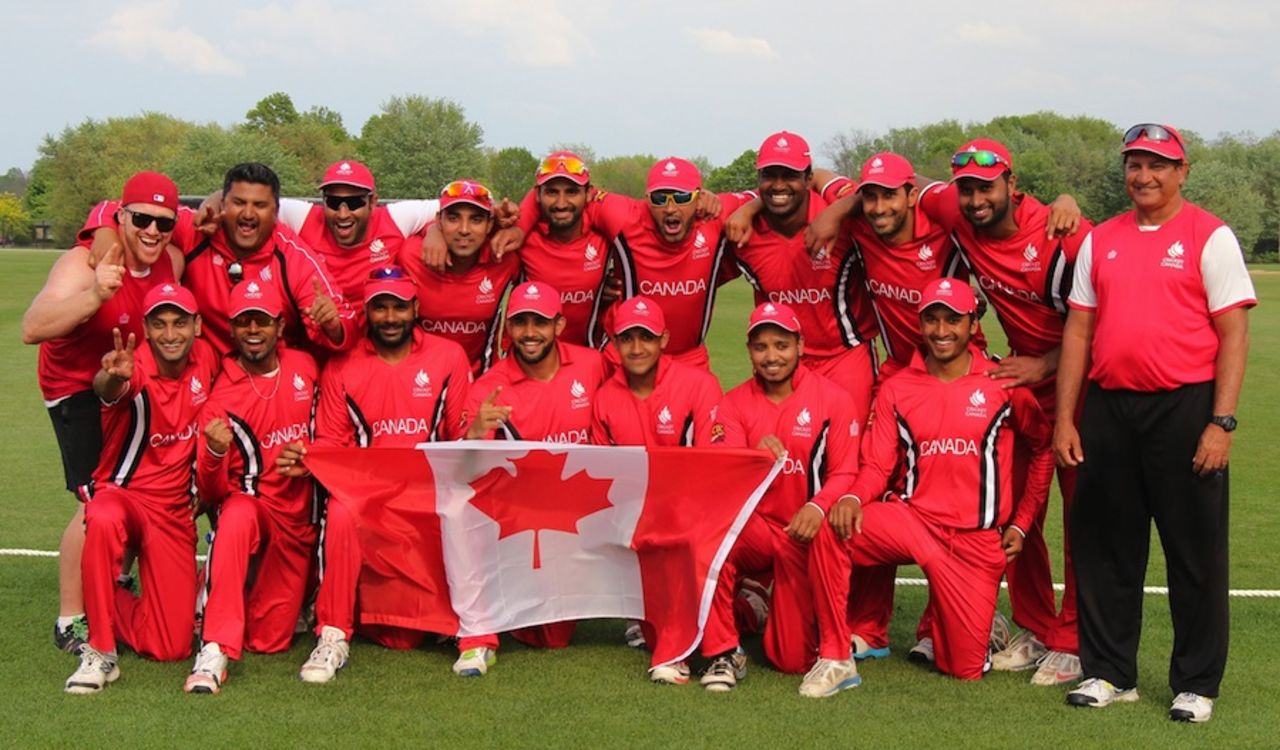Canada celebrate an undefeated run to the tournament title, Canada v USA, ICC Americas Regional T20, Indianapolis, May 9, 2015