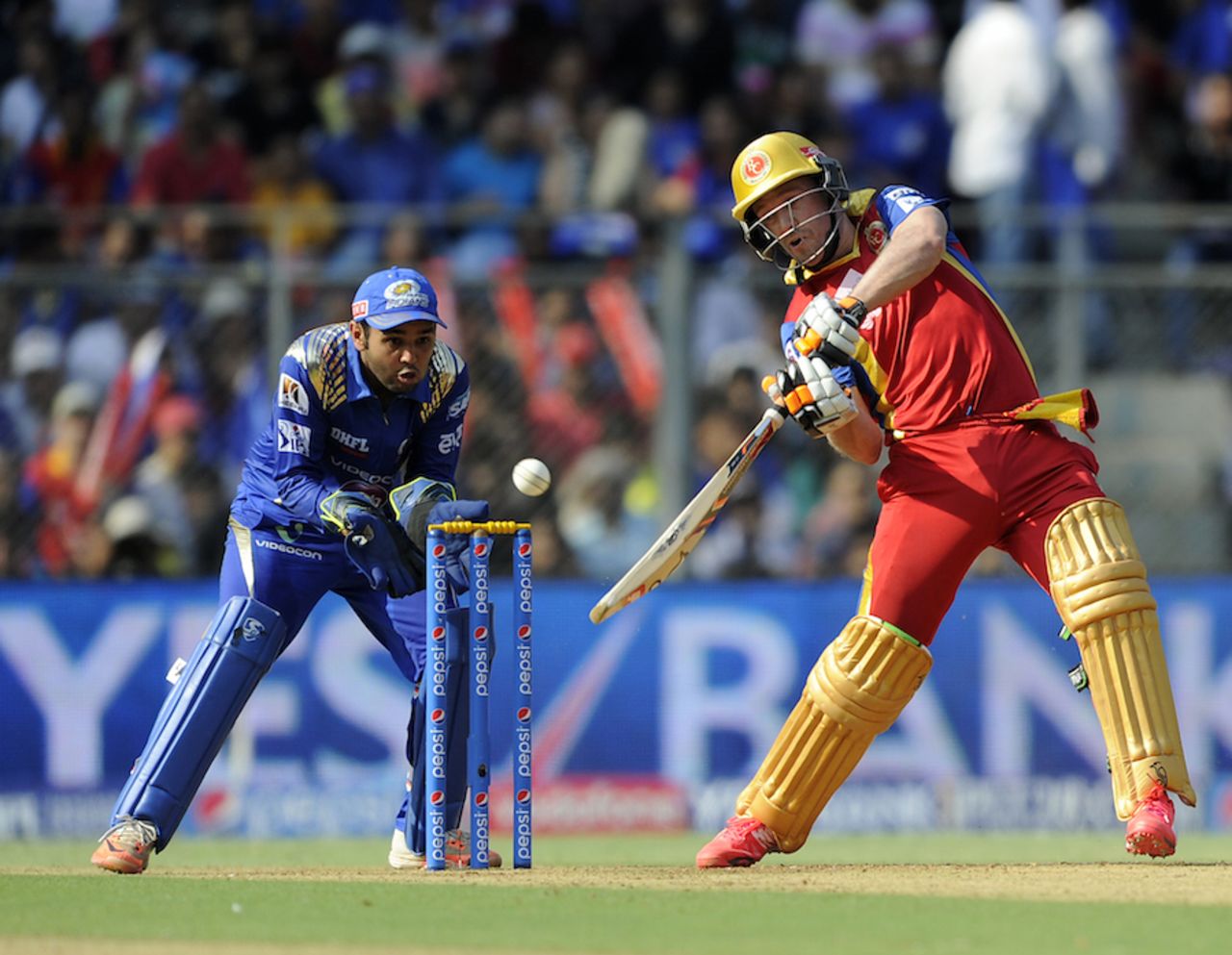 AB de Villiers eyes a gap behind point, Mumbai Indians v Royal Challengers Bangalore, IPL 2015, Mumbai, May 10, 2015