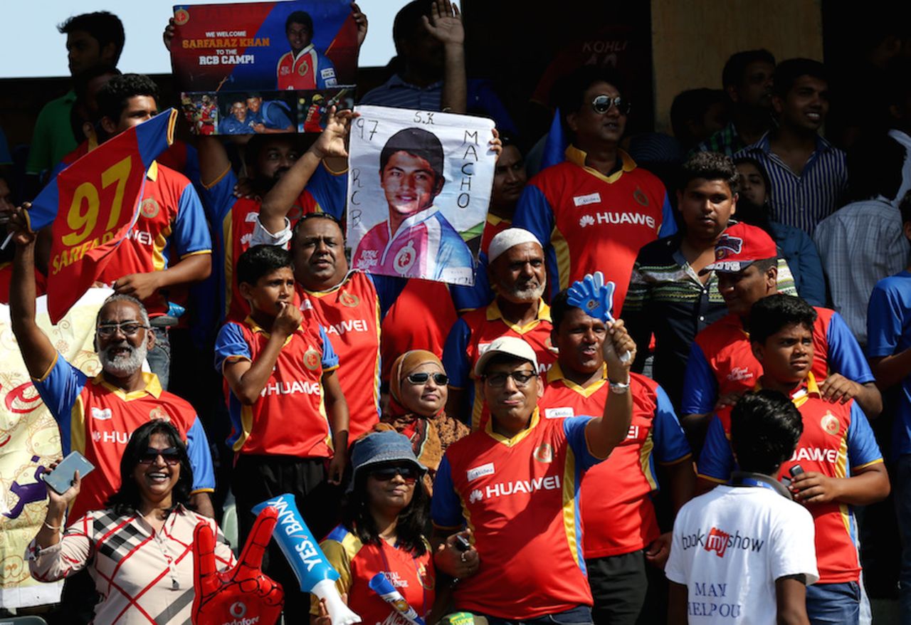 Sarfaraz Khan's family cheers from the stands, Mumbai Indians v Royal Challengers Bangalore, IPL 2015, Mumbai, May 10, 2015