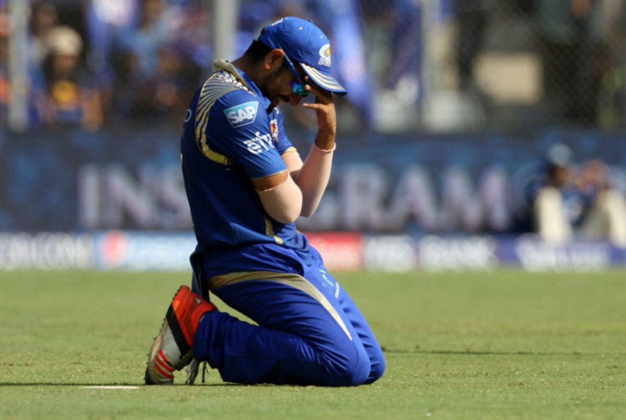 Rohit Sharma looks in despair after dropping a catch, Mumbai Indians v Royal Challengers Bangalore, IPL 2015, Mumbai, May 10, 2015