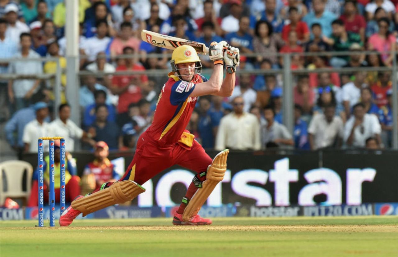 AB de Villiers struck 19 fours during his unbeaten 59-ball 133, Mumbai Indians v Royal Challengers Bangalore, IPL 2015, Mumbai, May 10, 2015