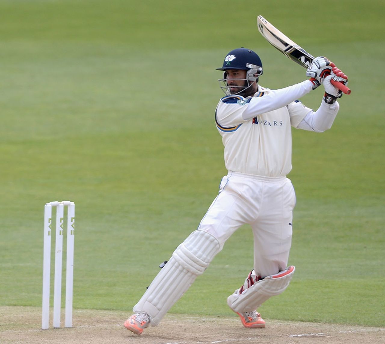Cheteshwar Pujara cuts out through point, Yorkshire v Warwickshire, County Championship, Division One, Headingley, 2nd day, April 27, 2015