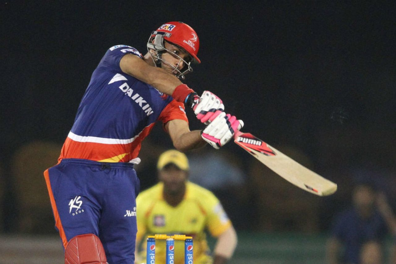 Yuvraj Singh hits through the off side, Delhi Daredevils v Chennai Super Kings, IPL 2015, Raipur, May 12, 2015
