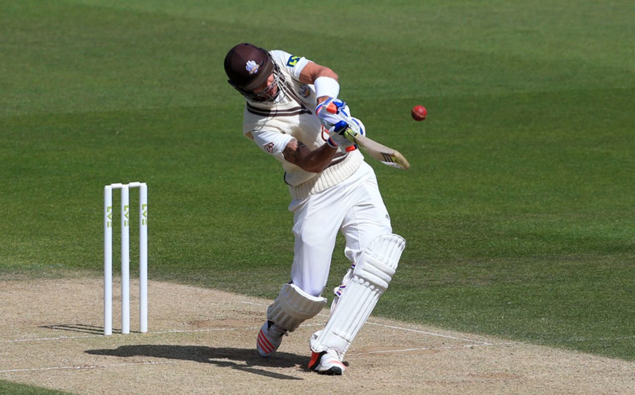 Kevin Pietersen hits out during his triple-hundred, Surrey v Leicestershire, County Championship, Division Two, 3rd day, Kia Oval, May 12, 2015