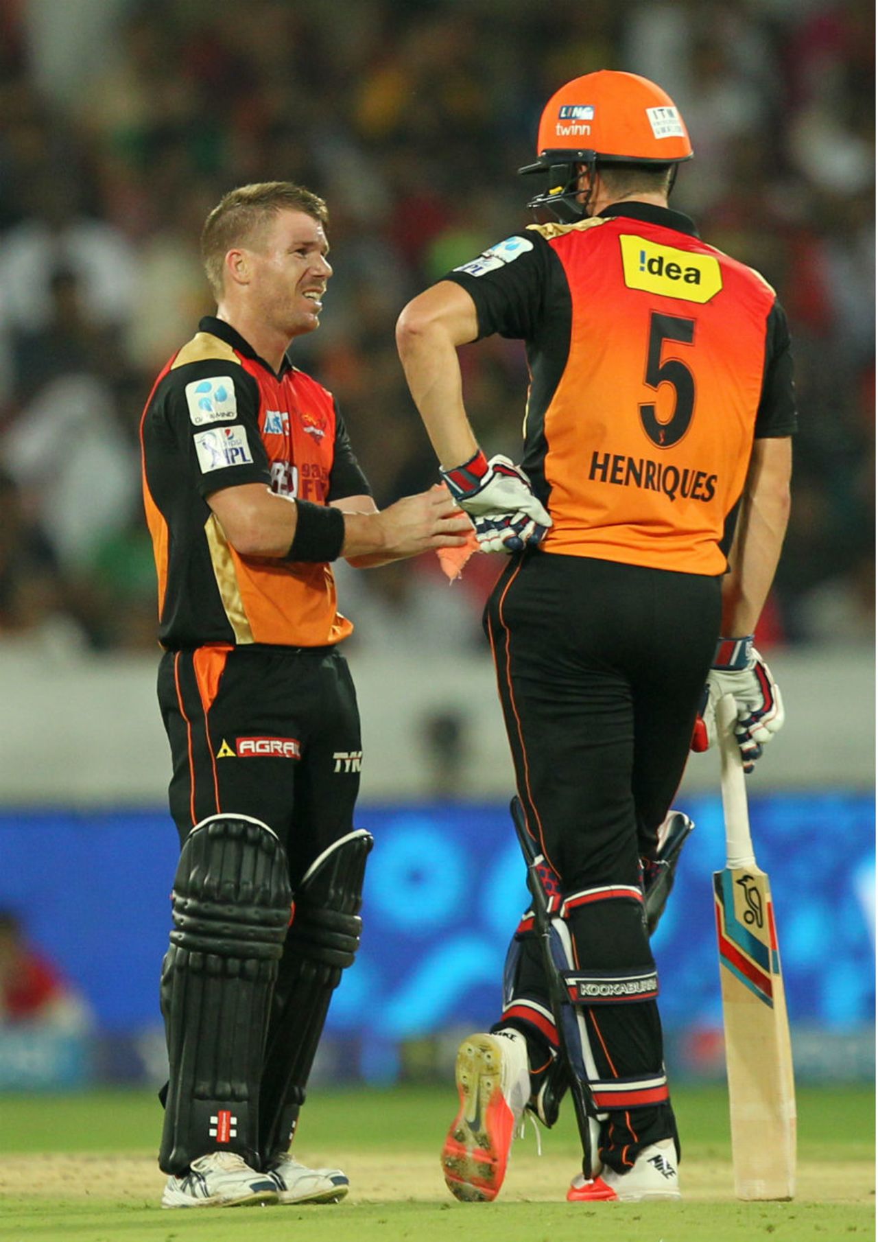David Warner and Moises Henriques put on 103 in 7.1 overs, Sunrisers Hyderabad v Royal Challengers Bangalore, IPL 2015, Hyderabad, May 15, 2015