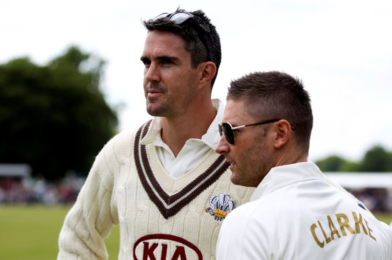 Kevin Pietersen and Michael Clarke at a charity match, Cirencester, June, 9, 2013