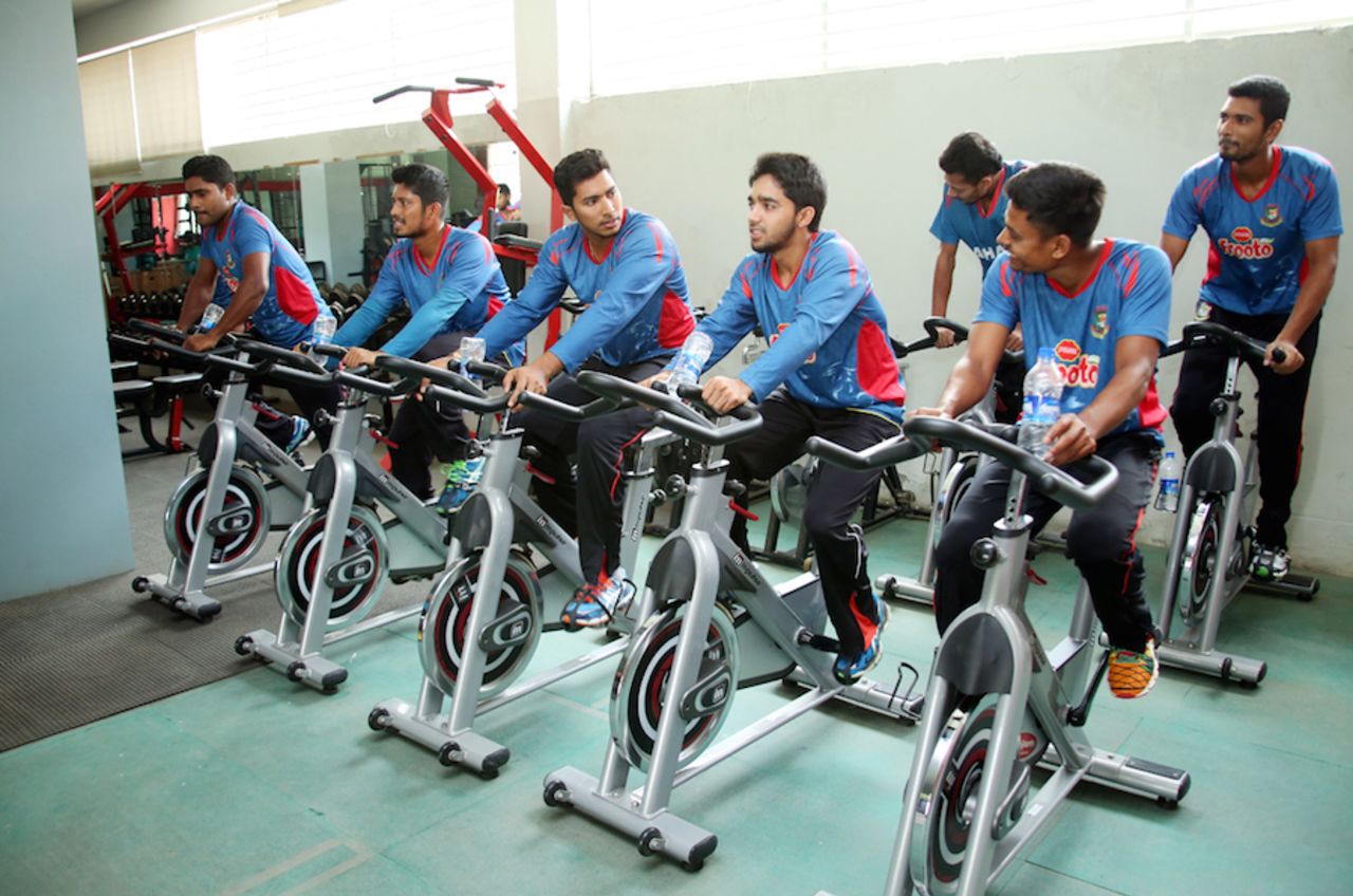 The Bangladesh cricketers during a training session, Dhaka, May 18, 2015