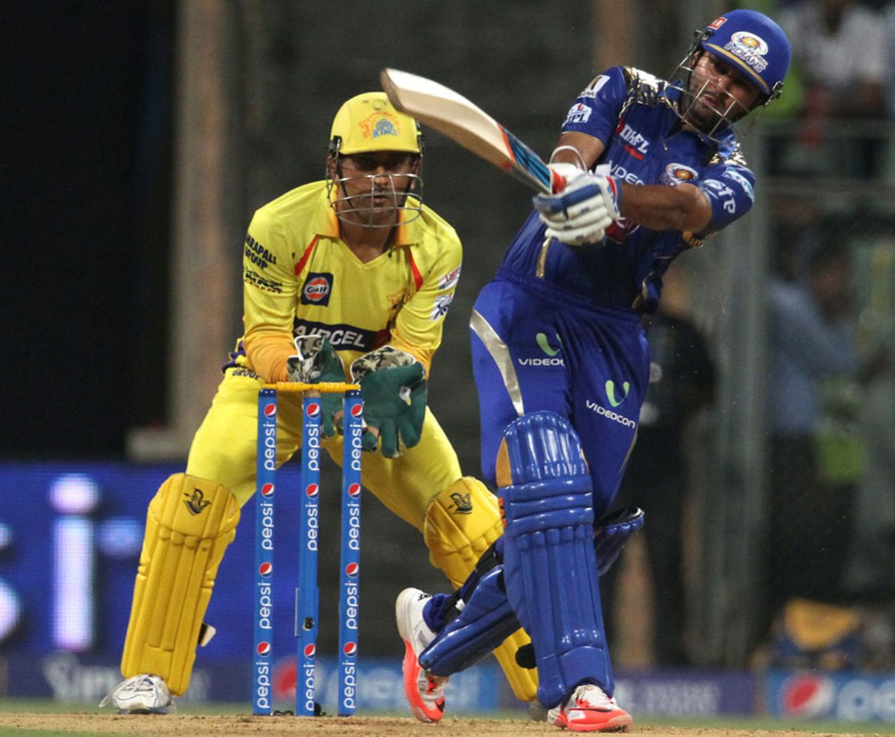 Parthiv Patel swings one over square, Mumbai Indians v Chennai Super Kings, IPL 2015, Qualifier 1, Mumbai, May 19, 2015