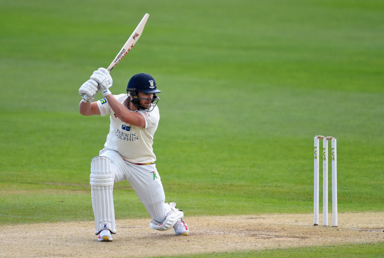 Mark Stoneman drives on his way to fifty, Warwickshire v Durham, County Championship, Division One, Edgbaston, 3rd day, May 19, 2015