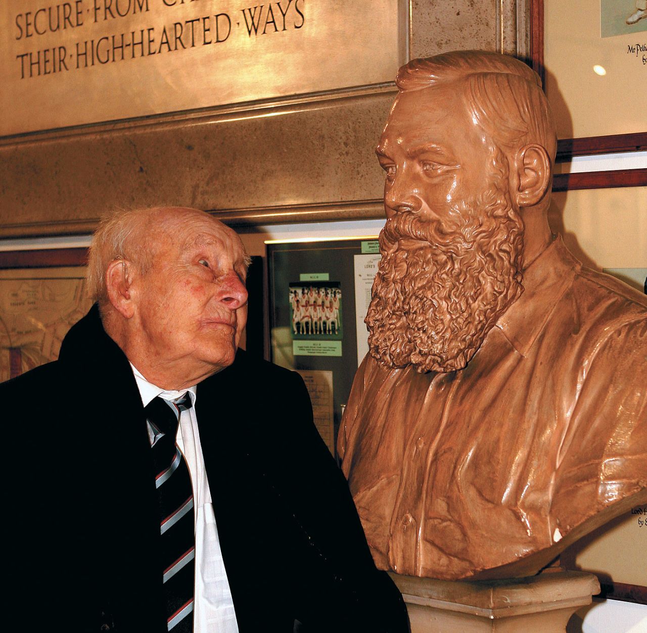 Henry Allingham stands by the bust of WG Grace at the MCC museum, Lord's, 2007