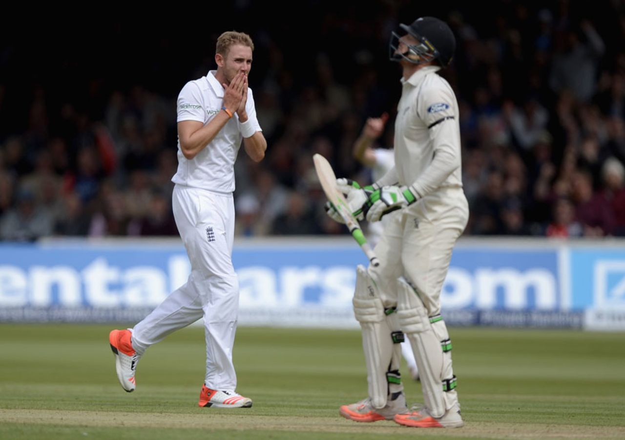 Martin Guptill was aghast after driving Stuart Broad to cover, England v New Zealand, 1st Investec Test, Lord's, 2nd day, May 22, 2015