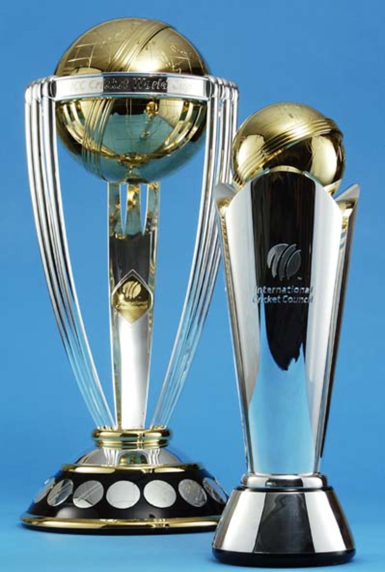 The ICC Cricket World Cup Trophy and the ICC Champions Trophy