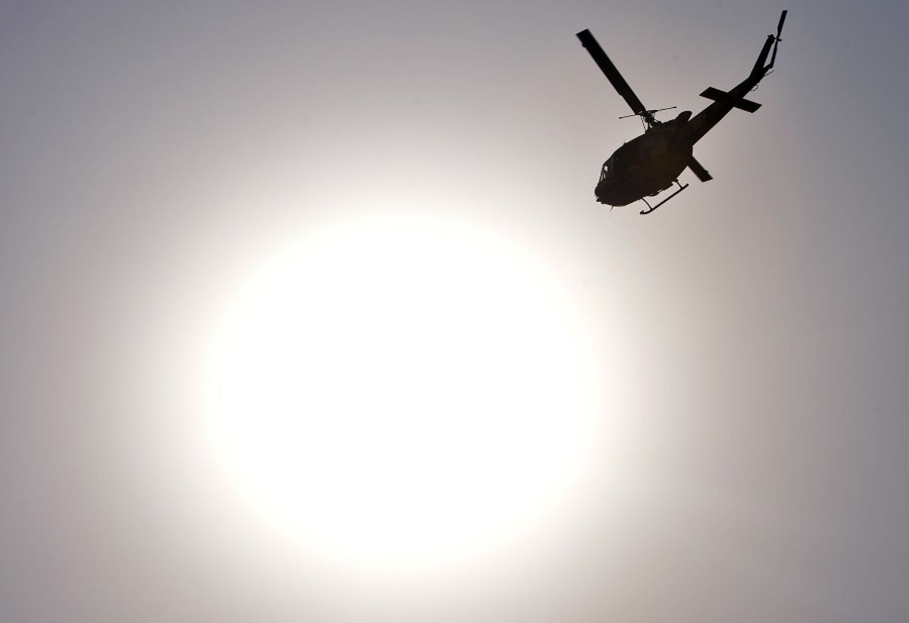 A helicopter hovers over Gaddafi stadium, Pakistan v Zimbabwe, 2nd T20I, Lahore, May 24, 2015