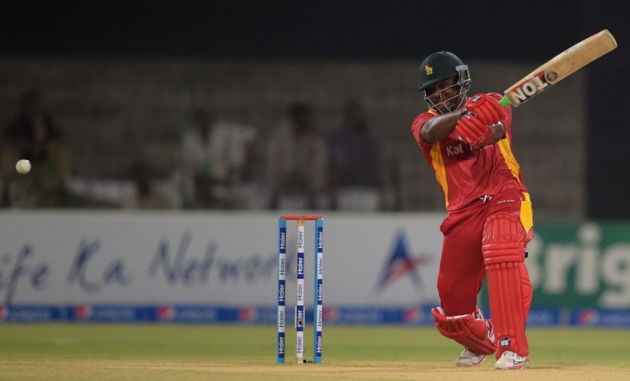Hamilton Masakadza flays through the off side, Pakistan v Zimbabwe, 2nd T20I, Lahore, May 24, 2015