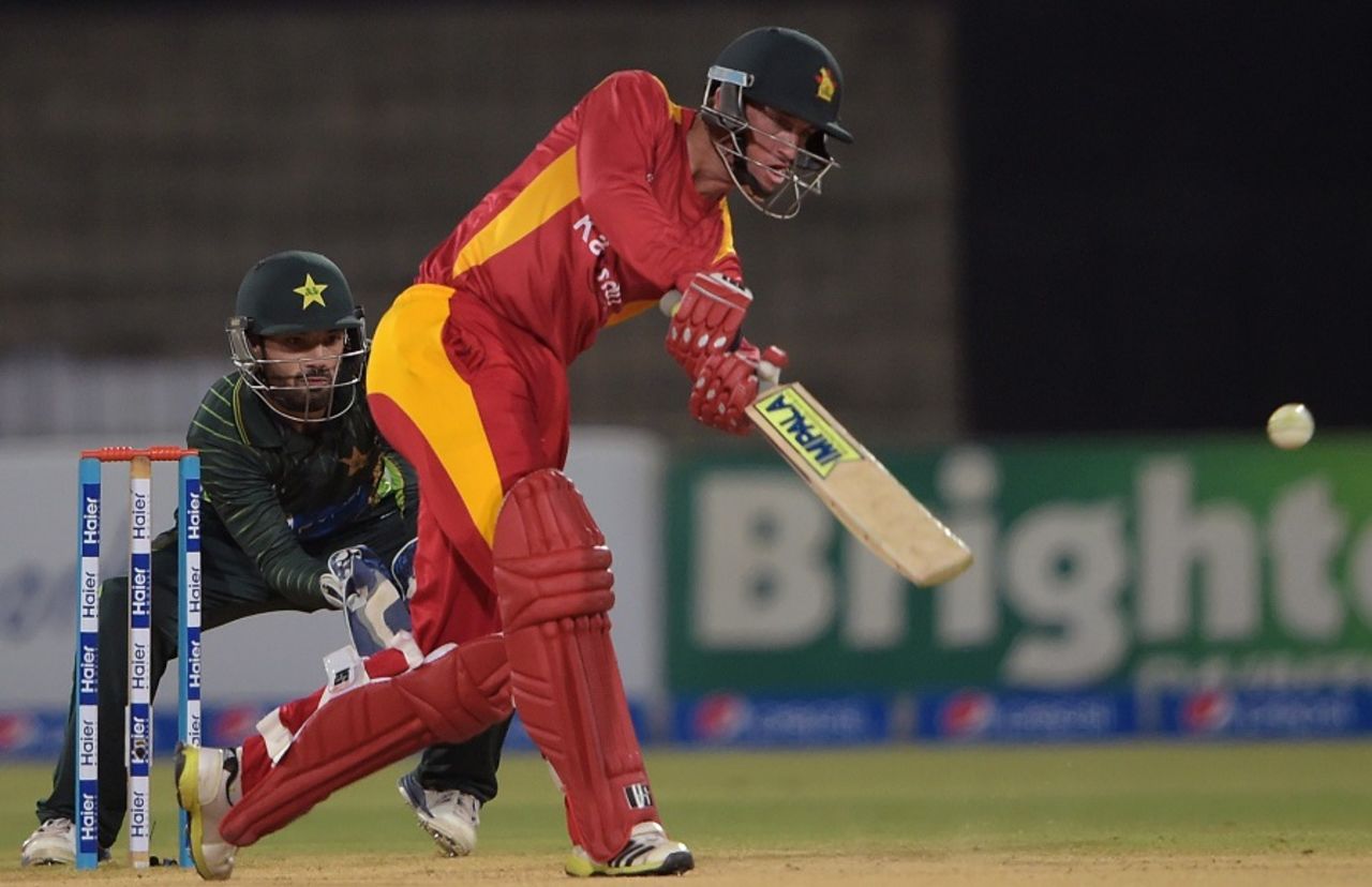 Sean Williams leans into a drive, Pakistan v Zimbabwe, 2nd T20I, Lahore, May 24, 2015