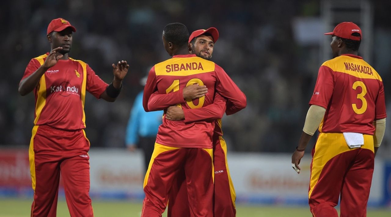 Zimbabwe celebrate the wicket of Ahmed Shehzad, Pakistan v Zimbabwe, 2nd T20I, Lahore, May 24, 2015