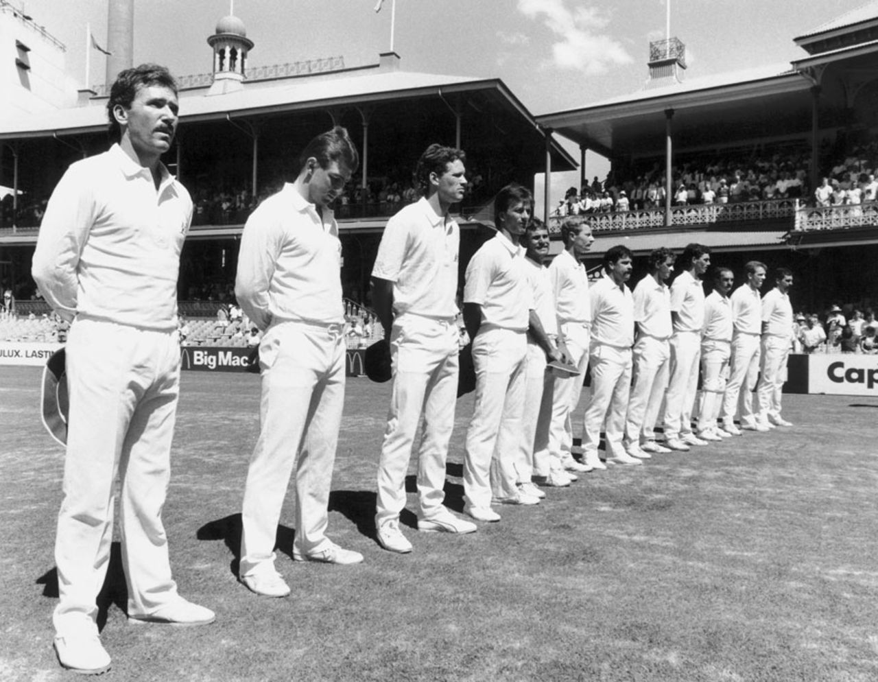 Allan Border and the Australian team line up, Australia v England,  Bicentenary Test, SCG, January 29, 1988
