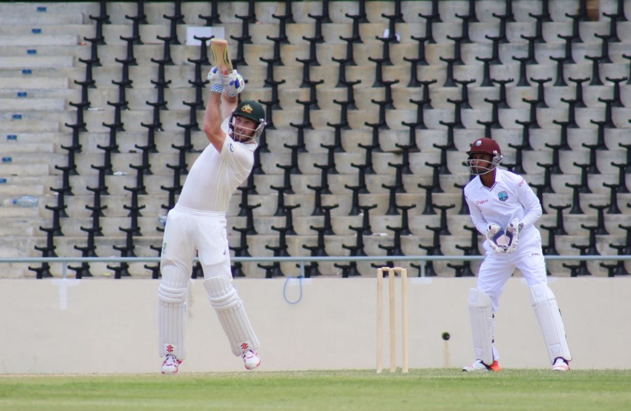 Shaun Marsh goes over the top during his century,  WICB President's XI v Australians, Antigua, 2nd day, May 28, 2015