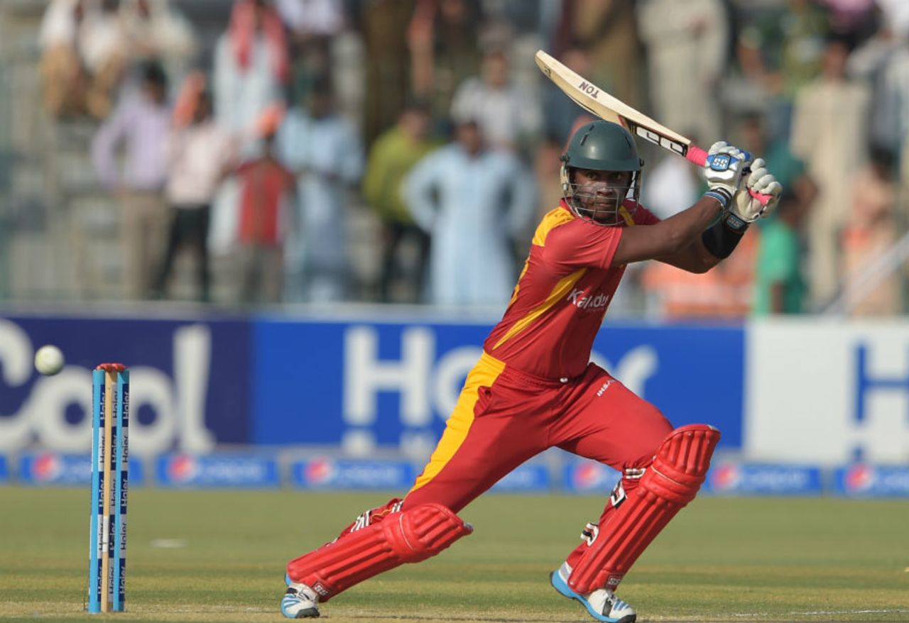 Chamu Chibhabha cuts to the point boundary, Pakistan v Zimbabwe, 2nd ODI, Lahore, May 29, 2015