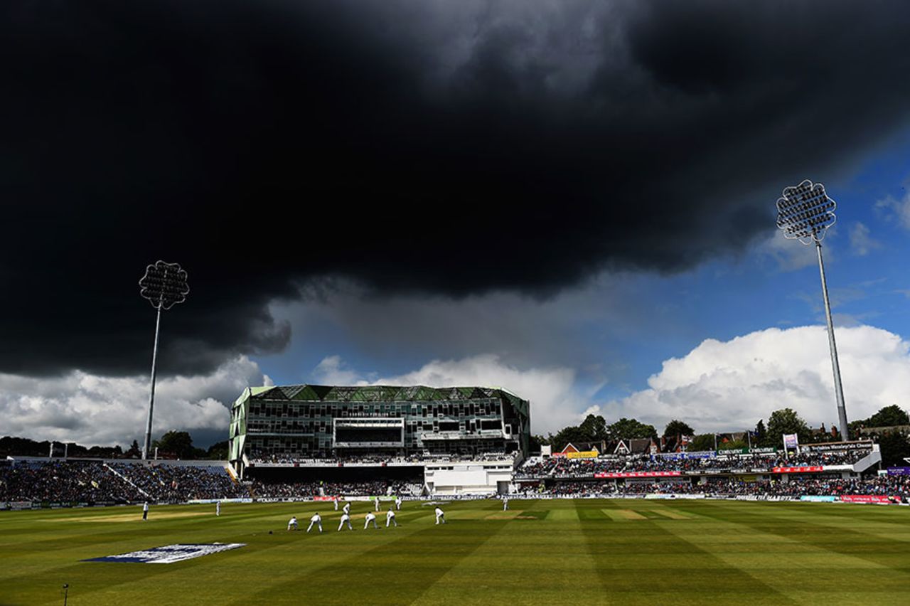 Dirty clouds flashed by Headingley through the first part of the day, England v New Zealand, 2nd Investec Test, Headingley, 1st day, May 29, 2015