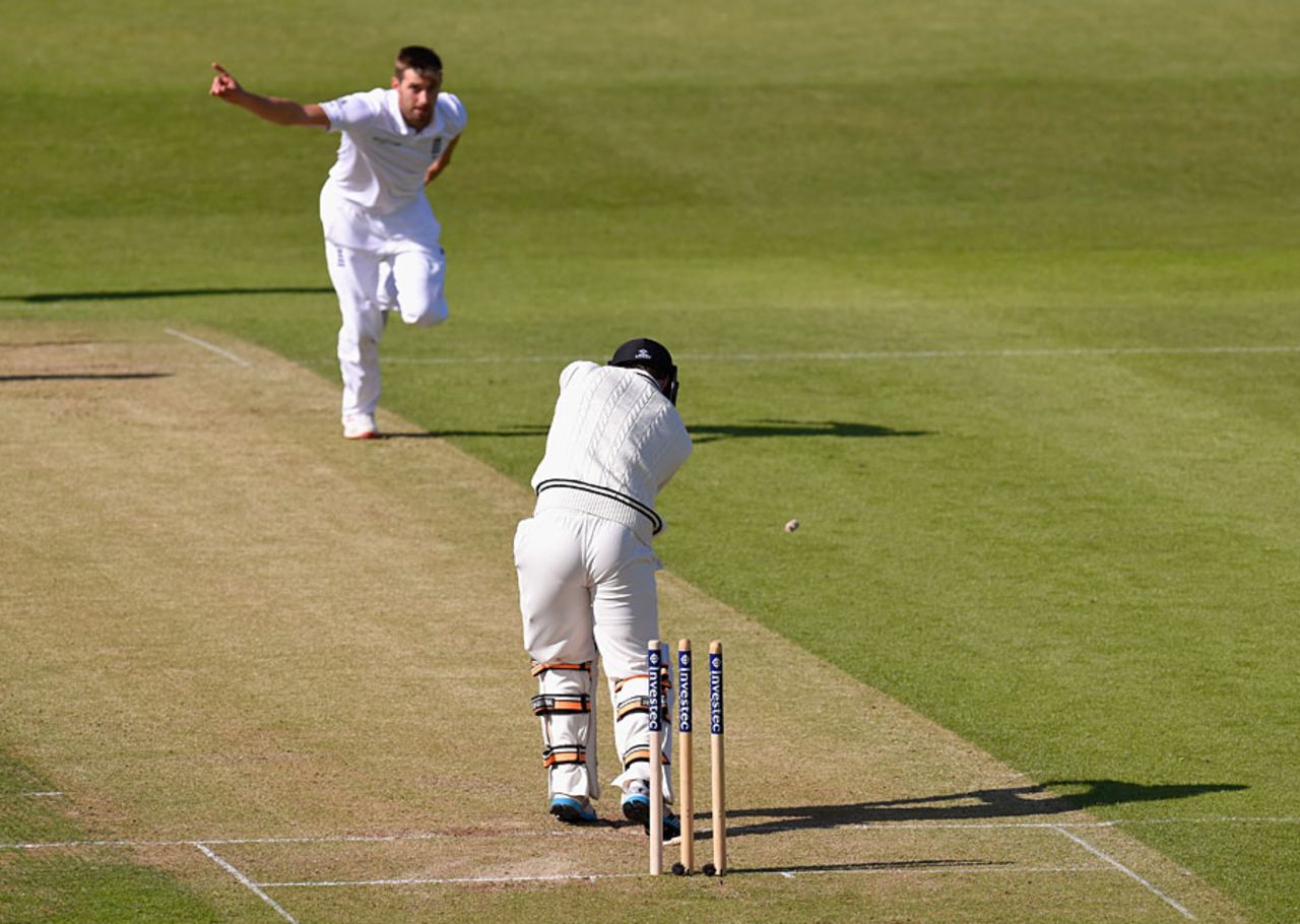 Mark Wood produced a beauty to clip BJ Watling's off stump, England v New Zealand, 2nd Investec Test, Headingley, 1st day, May 29, 2015
