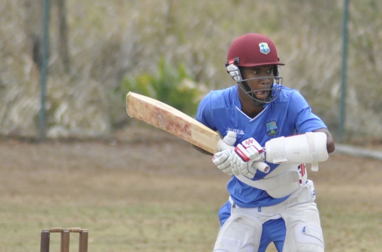 Kraigg Brathwaite bats during a training camp, Barbados, May 29, 2015
