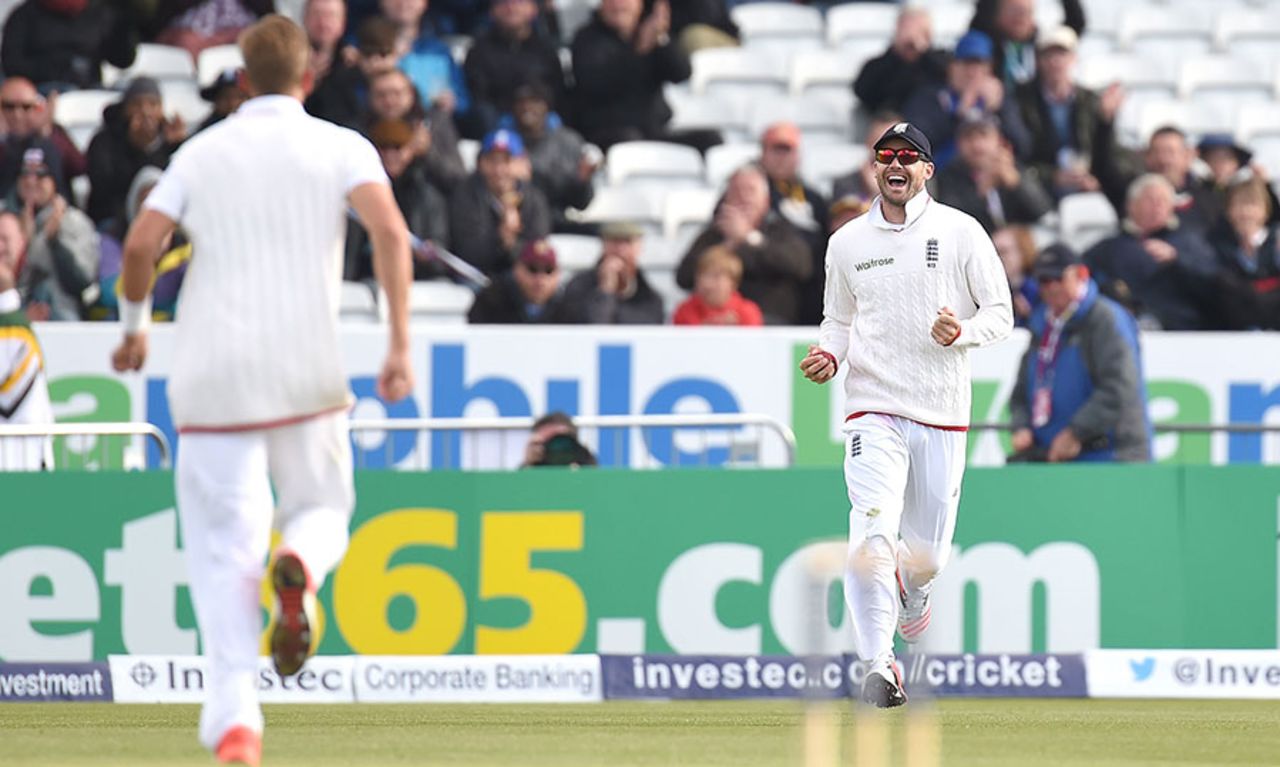 James Anderson took the catch to get rid of Luke Ronchi off Stuart Broad, England v New Zealand, 2nd Investec Test, Headingley, 1st day, May 29, 2015