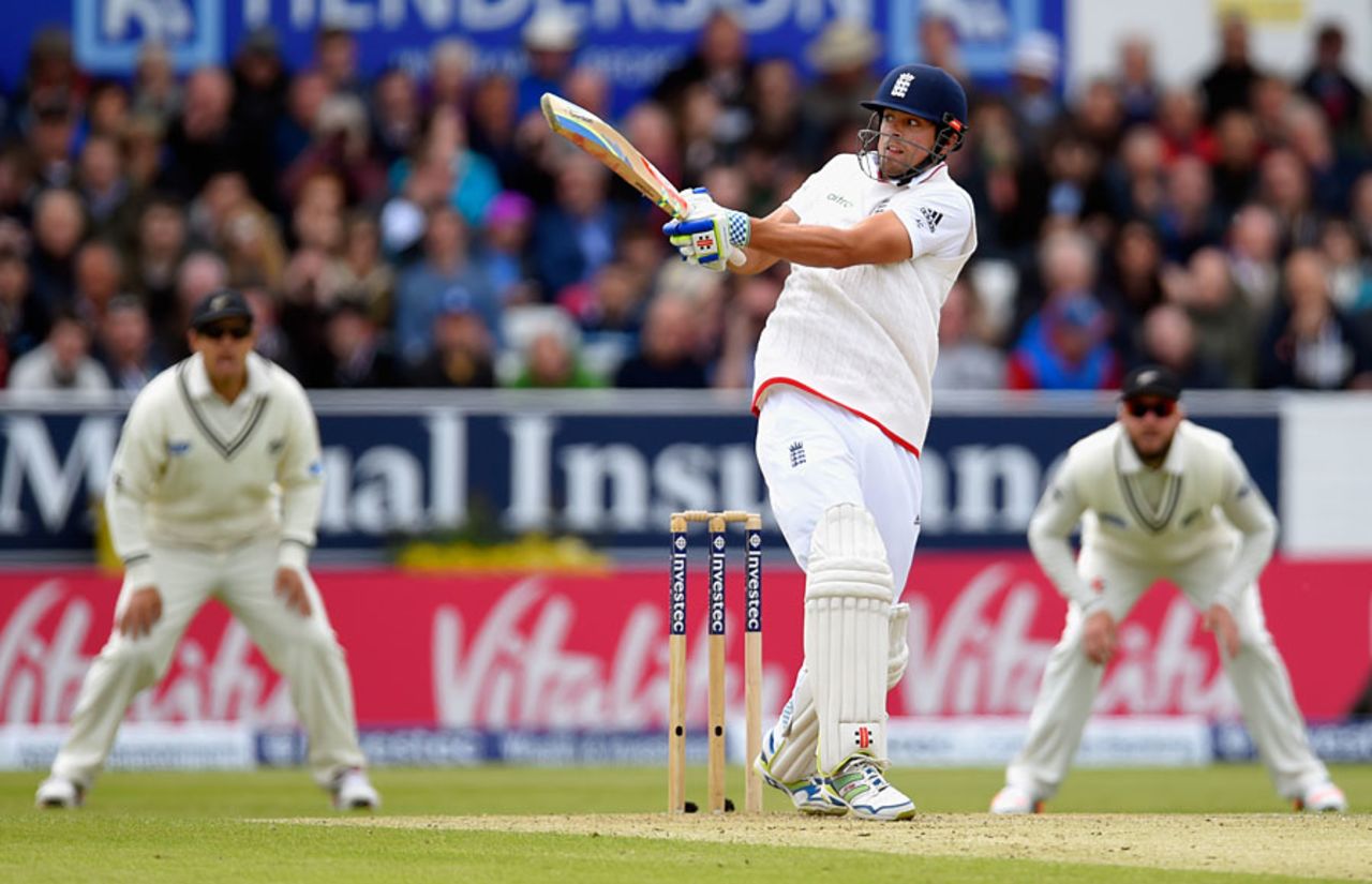 Alastair Cook rolls his wrists on a pull, England v New Zealand, 2nd Investec Test, Headingley, 2nd day, May 30, 2015