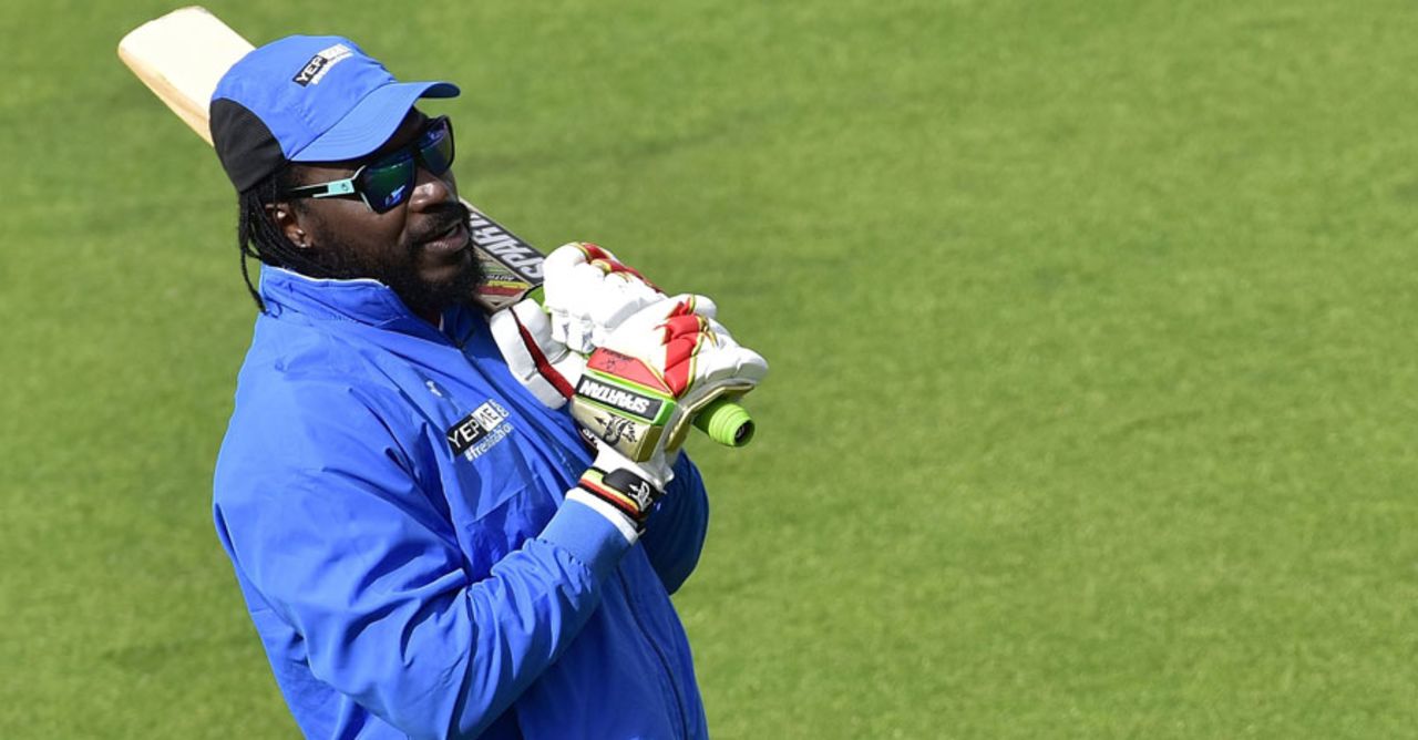 Chris Gayle at a batting session, Wellington, March 20, 2015