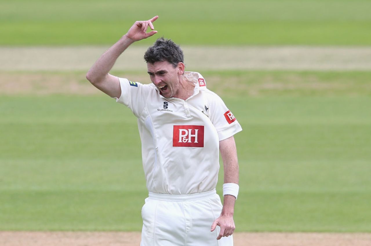 Steve Magoffin ripped out four of the top order, Nottinghamshire v Sussex, County Championship, Division One, Trent Bridge, 1st day, June 1, 2015